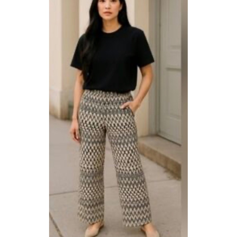 Zara The Safia Pant Women XS Cream Black Geometric Print Wide Leg High Rise NEW